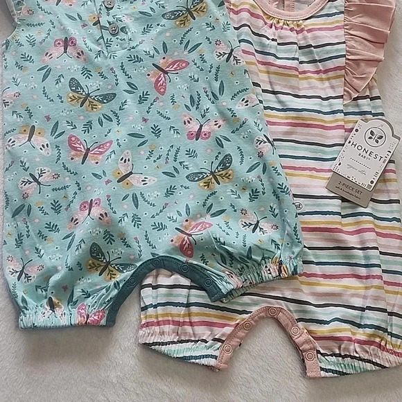 Honest Baby 2-Pack Rompers, Pink/ Blue/Stripes, 3-6 Mos, NWT - Picture 6 of 13